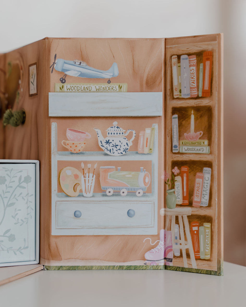 The shelves are full of wonderful items for sale inside Betsy's woodland shop.